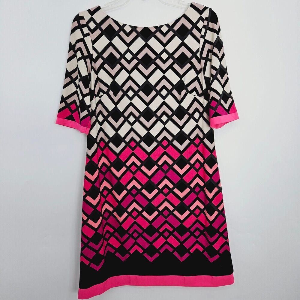 Eliza J Geo T-Body Shift Dress Womens Size 8 Hot Pink Above Knee Lined